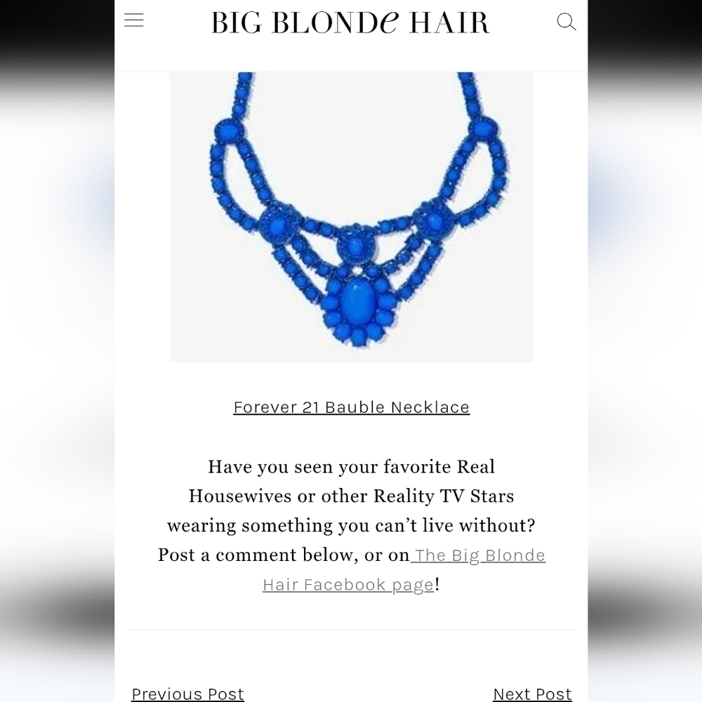 A Stunner! The Real Housewives Statement Necklace Blue Metal Bauble Necklace